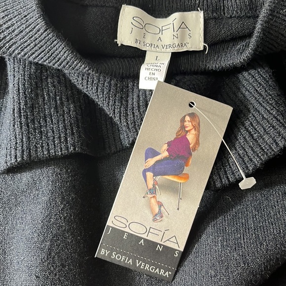 Sofia Jeans Sweater Women's Size L Black Cold Shoulder Long Sleeves - Picture 7 of 9